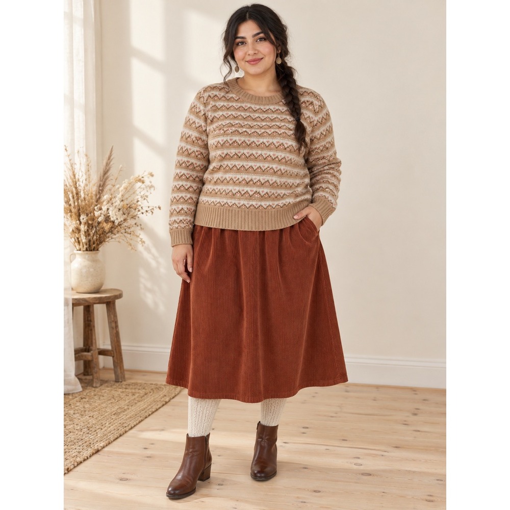 Boho Cottagecore Gorpcore Pink Tan Fair Isle Knit Crewneck Pullover XL Sweater